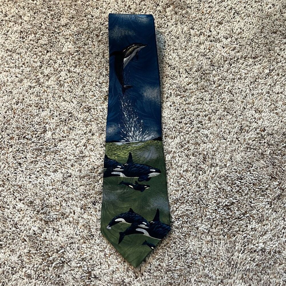 Endangered Species Killer‎ Whale Orca Silk Neck Tie 90’s